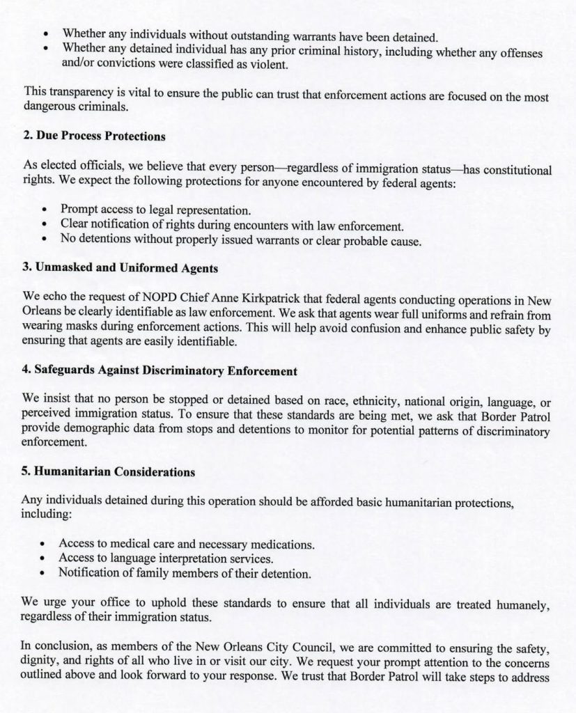 Letter from New Orleans Council to Bovino